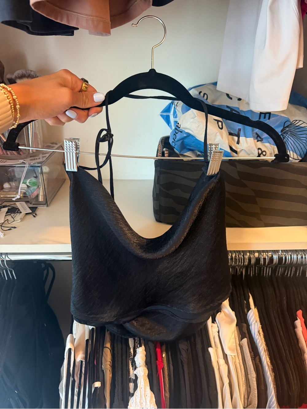 Black halter silk top